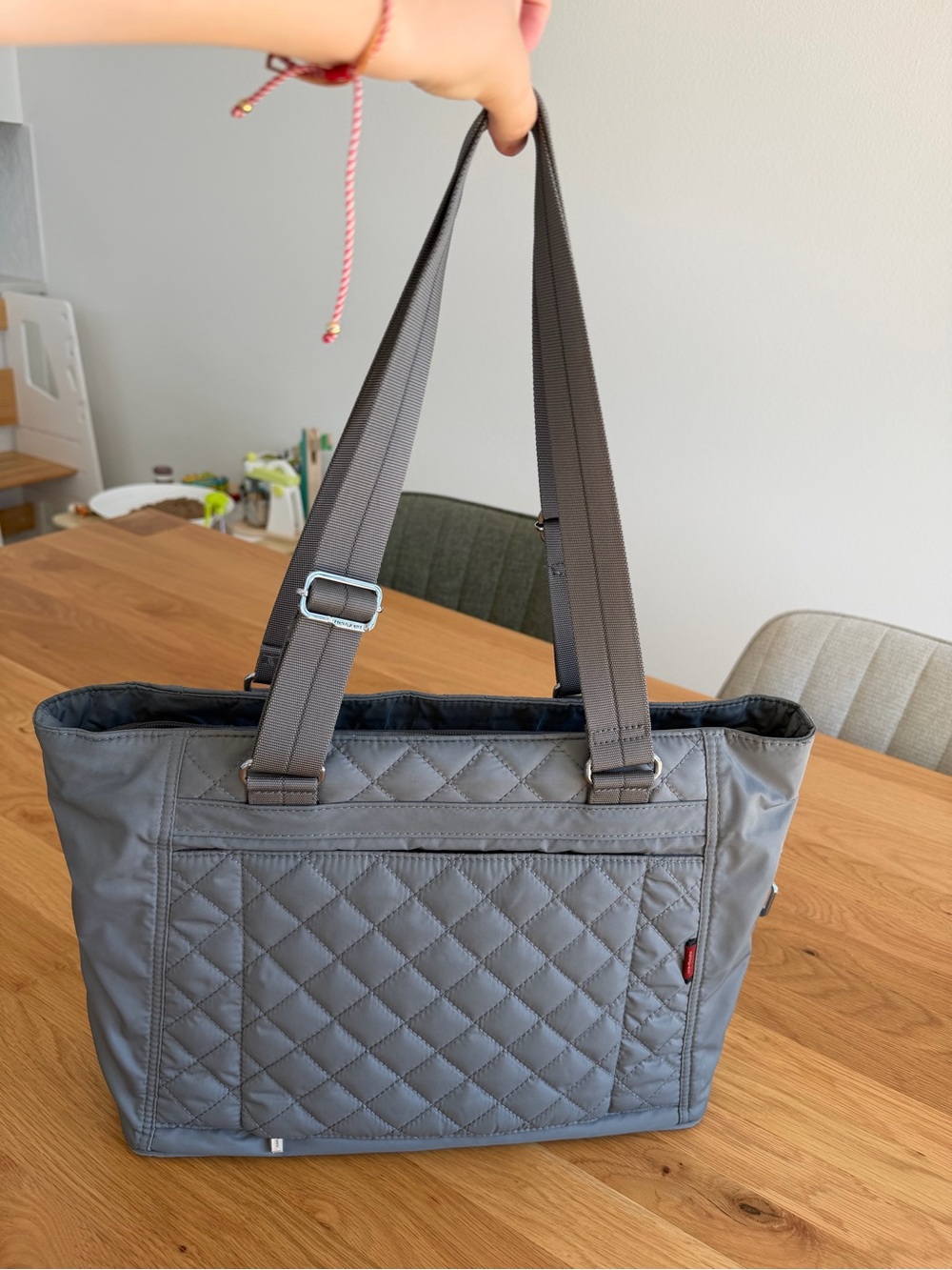 Hedgren Stella Quilted Light Gray Laptop Tote Bag - Stylish Everyday Work Bag